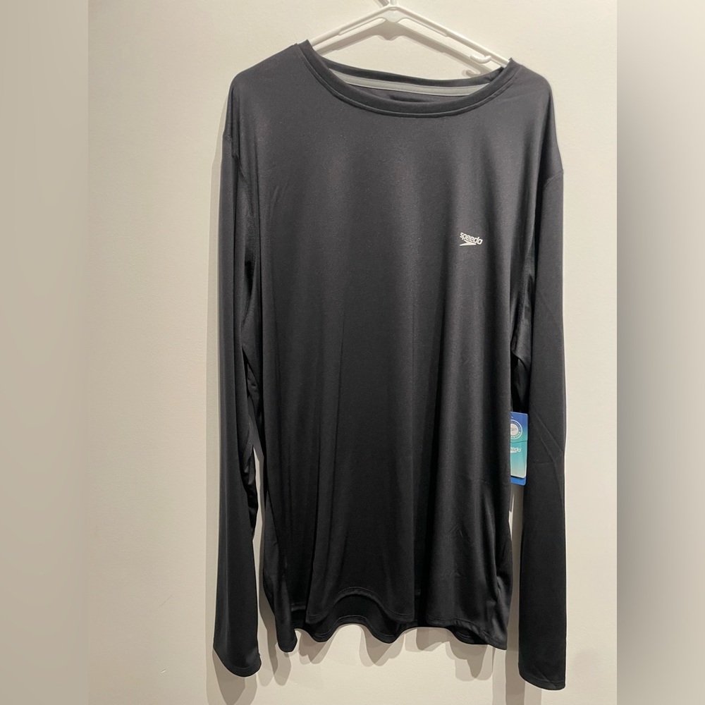 Men’s Speedo Rash Guard Top Long Sleeve Black Size XXL NWT